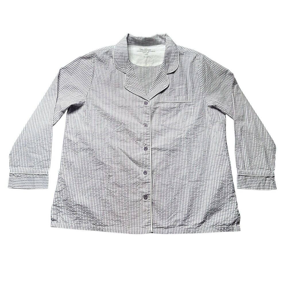 Vermont Country Store Womens MP Pajama Top Cotton Button Down Purple Stripe